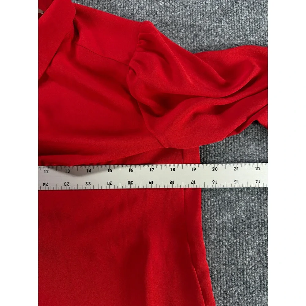 Loft Women Red Long Sleeve Button Down Blouse Puff Shoulder Top XS Colorful bold